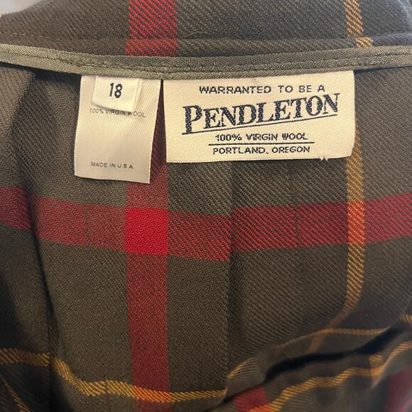Vtg Pendleton 100% Wool Plaid Skirt 18 Midi Green Red Holiday USA Academia Retro - Picture 5 of 7